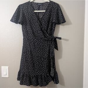 Relipop Black and White Polka Dot Wrap Mini Dress